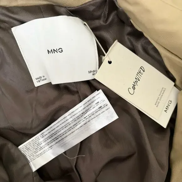 mango - NWT double breasted longline trench coat jacket belted waist tie tan - Picture 8 of 8